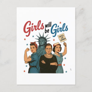 Girl Will Be Girl Feminism Equality Womens rights Invitation Postcard