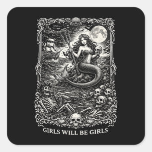 Girl Will Be Girls Female Mytical Mermaid Siren Fu Square Sticker