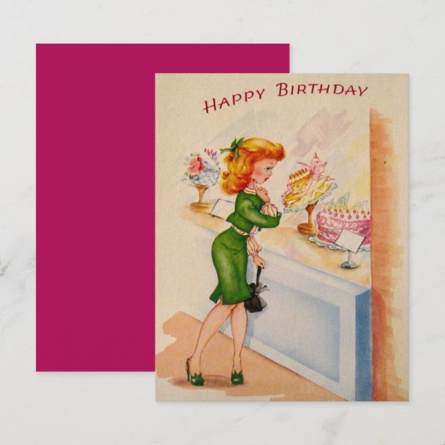 Girl Window Shopping Happy Birthday Card (Front/Back)