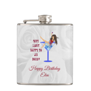 Girl Wine And Glass Hip Flask