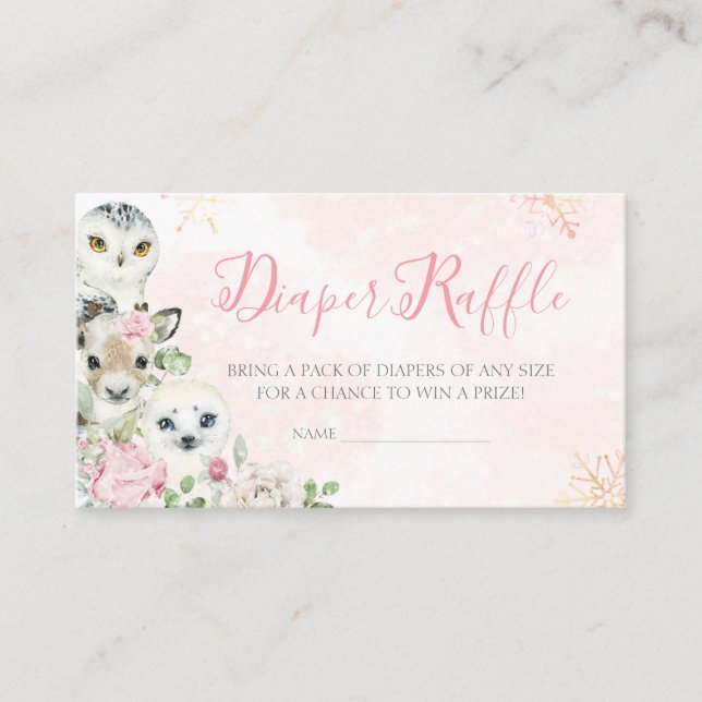 Girl Winter Arctic Animals Diaper Raffle Enclosure Card (Front)