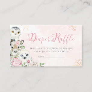 Girl Winter Arctic Animals Diaper Raffle Enclosure Card