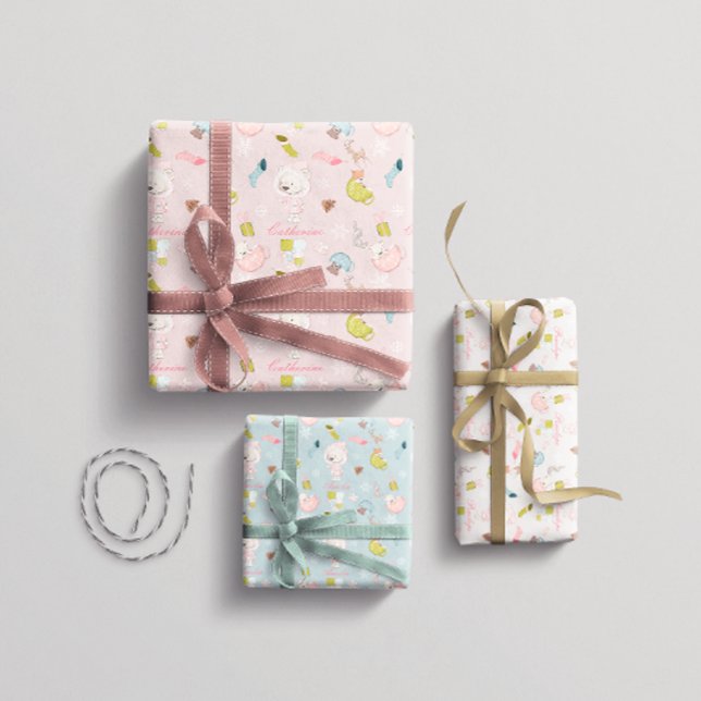 Girl Winter Bear Christmas Wrapping Paper Sheet (Creator Uploaded)
