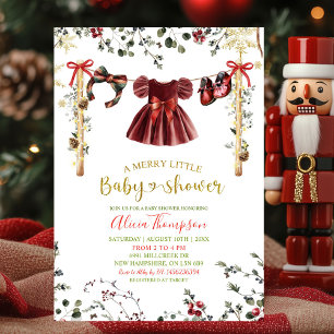 Girl Winter Clothes Merry Little Baby Shower Invitation