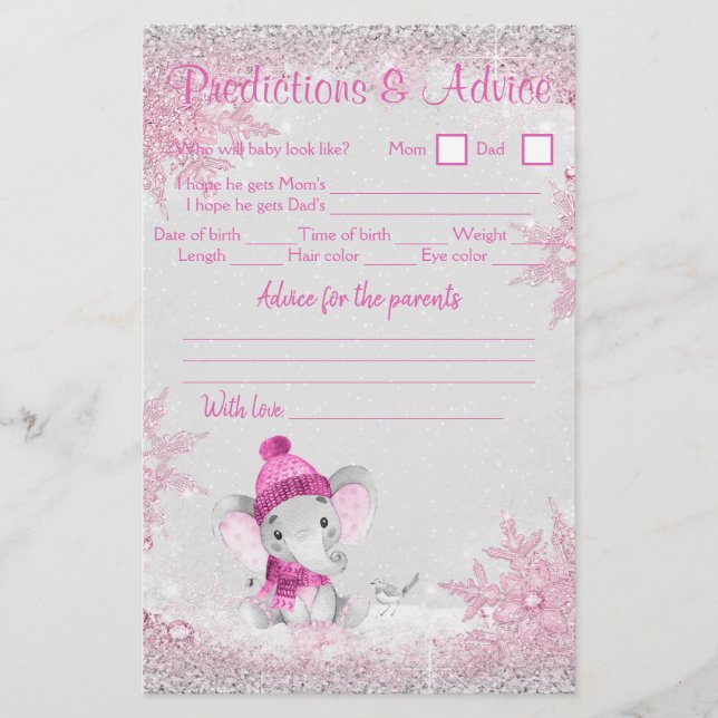 Girl Winter Elephant Baby Shower Double Game Flyer (Front)