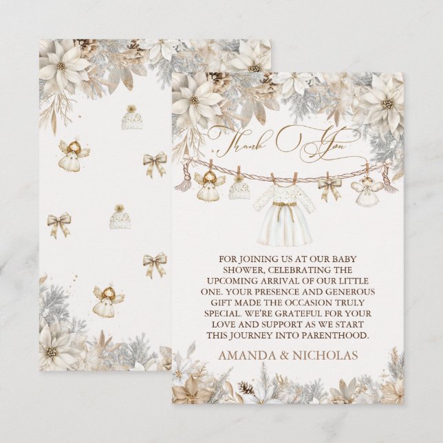 Girl Winter Floral Baby Shower Thank You Card (Front/Back)