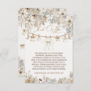 Girl Winter Floral Baby Shower Thank You Card
