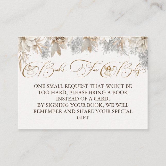 Girl Winter Floral Books For Baby Baby Shower Enclosure Card (Front)