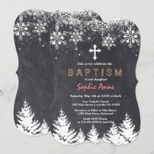 Girl Winter Holiday Snowflakes Chalkboard Baptism Invitation