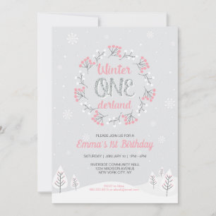 Girl Winter Onederland 1st Birthday, First bday Invitation
