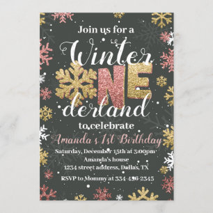 Girl Winter Onederland Birthday Invitation Gold