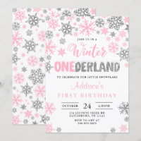 Girl Winter Onederland First Birthday Invitation