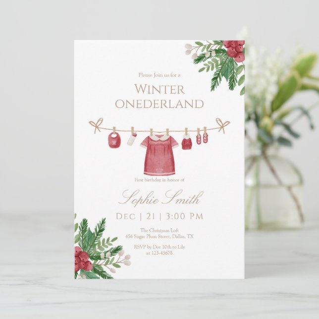 Girl Winter Onederland First Birthday Invite (Standing Front)
