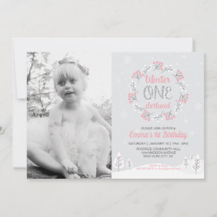 Girl Winter Onederland Photo 1st Birthday Invite