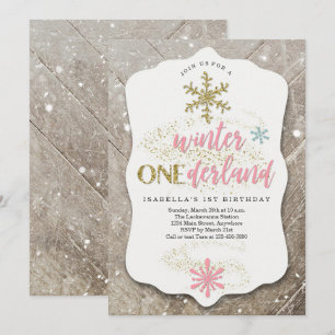 Girl Winter ONEderland Themed First Birthday Party Invitation