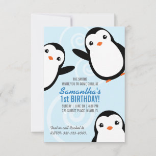 Girl Winter Penguin Birthday Party Evite or Print Invitation
