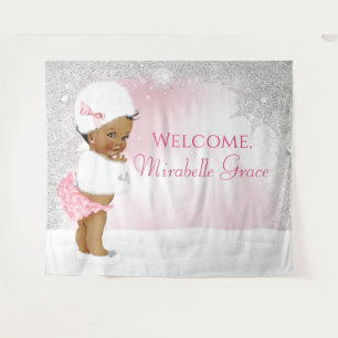Girl Winter Wonderland Baby Shower Backdrop Tapestry