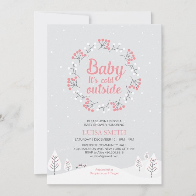 Girl Winter Wonderland Baby Shower, Sprinkle Card (Front)