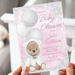 Girl Winter Wonderland Teddy Bear Baby Shower Invitation