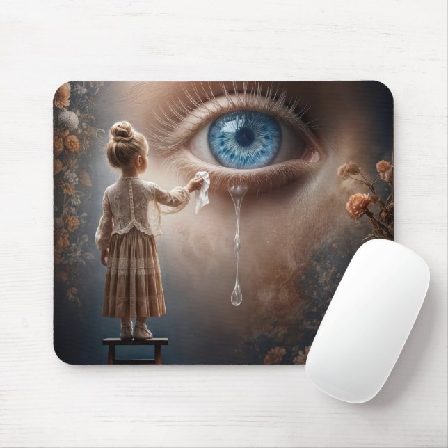 Girl Wiping Tears Away Mouse Mat (With Mouse)