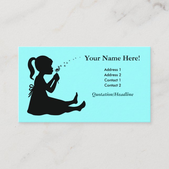 Girl wishing and blowing a dandelion flower advice card (Front)