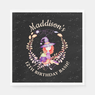 Girl Witch Birthday Watercolor Napkin