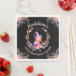 Girl Witch Birthday Watercolor Napkin
