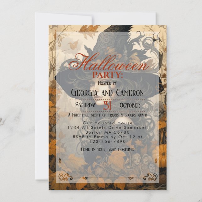 Girl witch Halloween Illustration Invitation (Front)