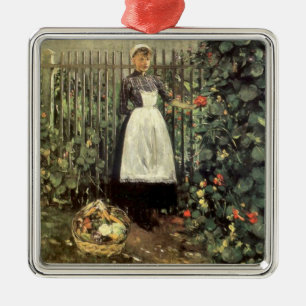 Girl With a Basket of Vegetables in a Garden Metal Tree Decoration