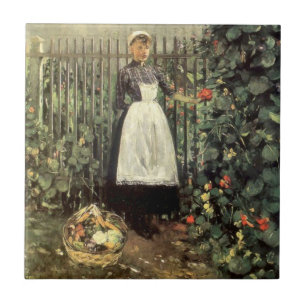 Girl With a Basket of Vegetables in a Garden Tile