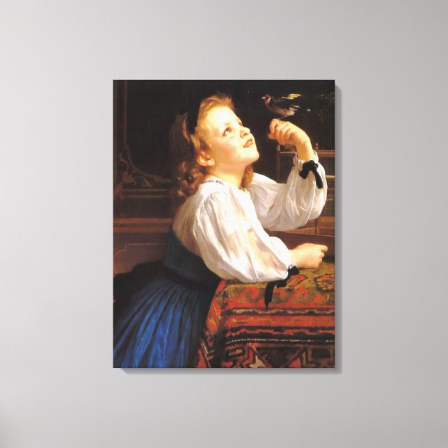 Girl with a Bird (by William-Adolphe Bouguereau) Canvas Print (Front)
