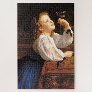 Girl with a Bird (by William-Adolphe Bouguereau) Jigsaw Puzzle