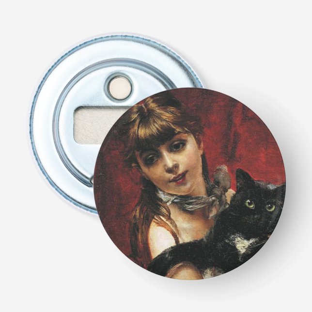 Girl With a Black Cat in Her Arms Bottle Opener (Front)