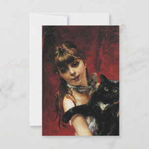 Girl With a Black Cat in Her Arms Card