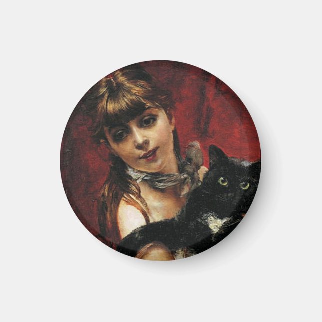 Girl With a Black Cat in Her Arms Magnet (Front)