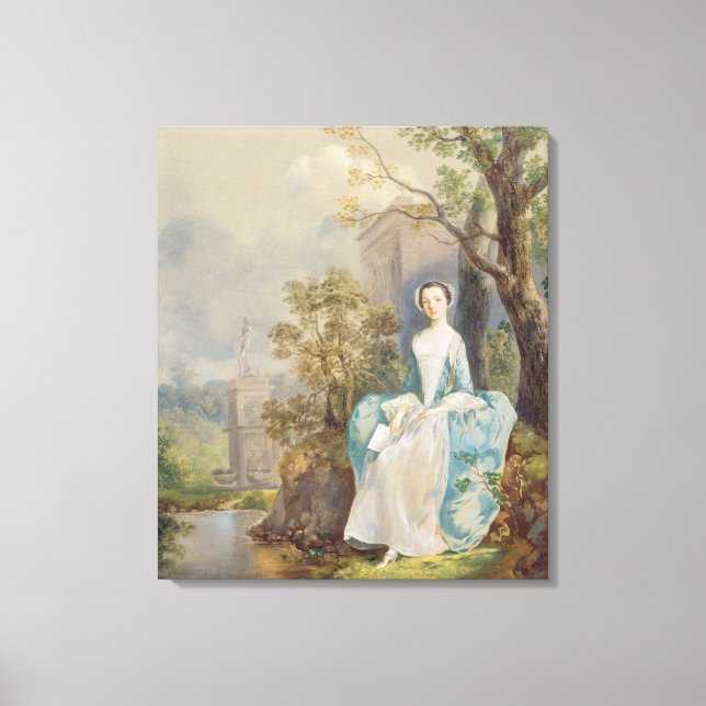 Girl with a Book Seated in a Park, c.1750 (oil on Canvas Print (Front)