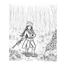 Girl with a broom in the winter forest