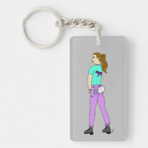 girl with a bunny tail key ring