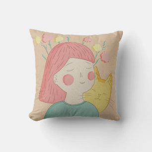 girl with a cat cushion