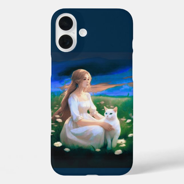 Girl with a Cat in a Meadow at Twilight  Case-Mate iPhone Case (Back)