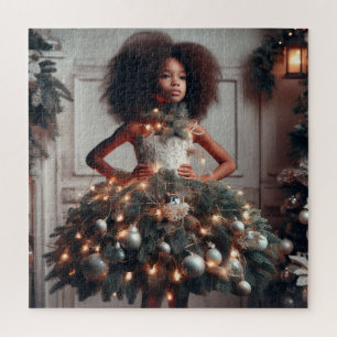 Girl with a Christmas tree dress Jigsaw Puzzle