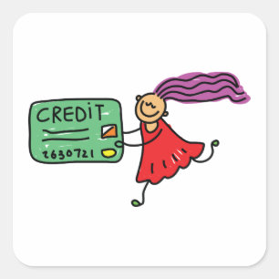 Girl With A Credit Card Square Sticker