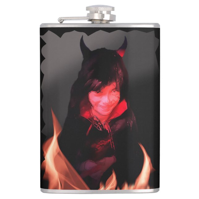 Girl with a Devilish Smile Hip Flask (Front)