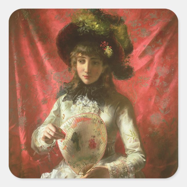 Girl with a Fan Square Sticker (Front)