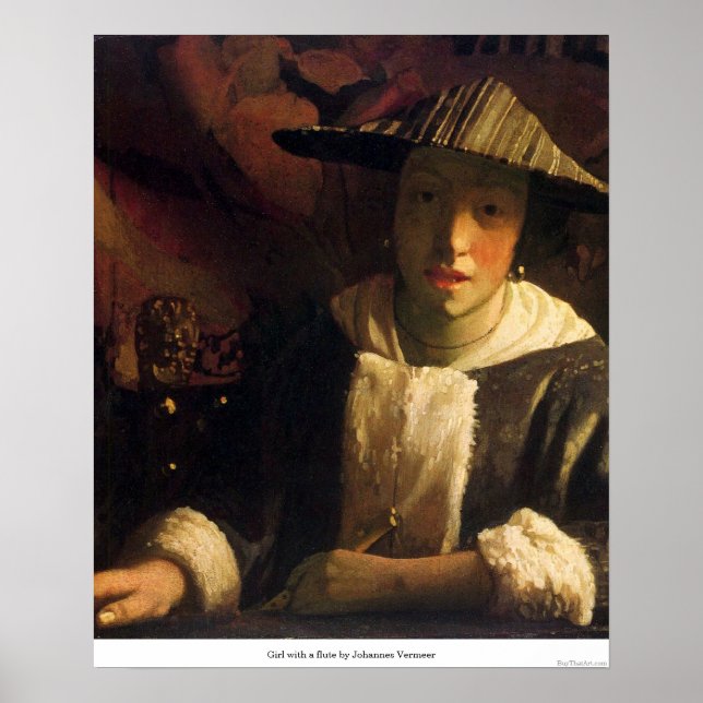 Girl with a flute by Johannes Vermeer Poster (Front)
