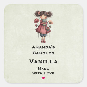 Girl with A Frog Doll Cute Candle Business Square Sticker