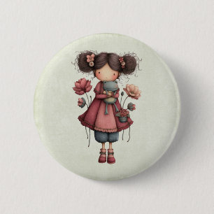 Girl with A Frog Doll Cute Whimsical 6 Cm Round Badge
