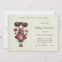 Girl with A Frog Doll Cute Whimsical Baby Shower