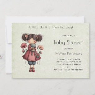 Girl with A Frog Doll Cute Whimsical Baby Shower Invitation