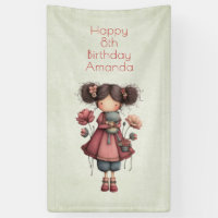 Girl with A Frog Doll Cute Whimsical Birthday